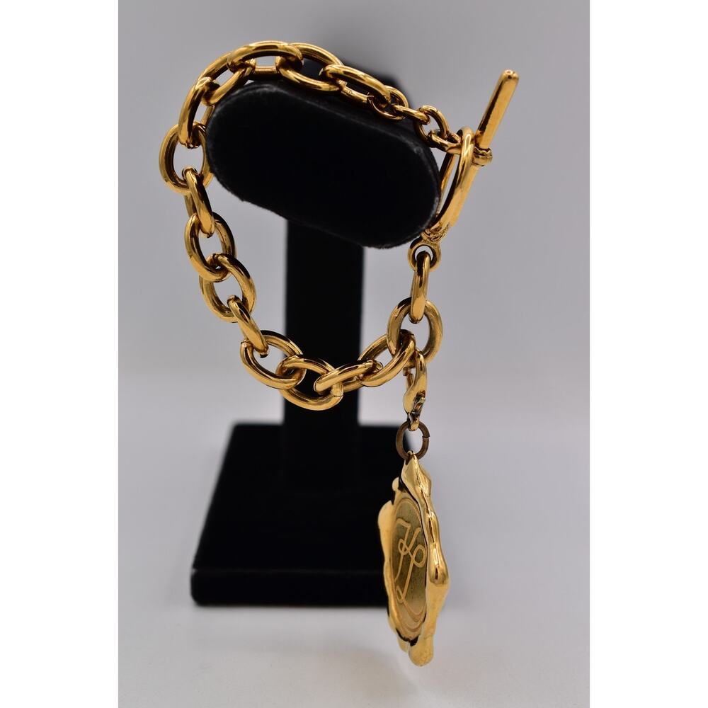 Karl Lagerfeld Vintage Logo Charm Bracelet Seal Medallion Paris Gold Runway Bin5 - Picture 7 of 12